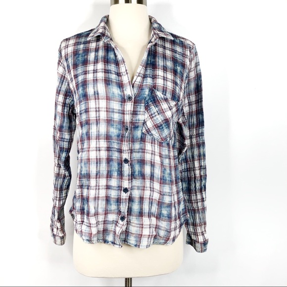 cloth & stone Tops - Anthro Cloth& Stone Gauze Plaid Button Down Shirt